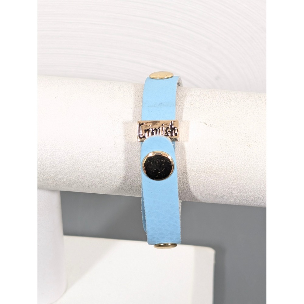 Erimish Blue Leather‎ Snap Bracelet Gold Tone Stackable 8"